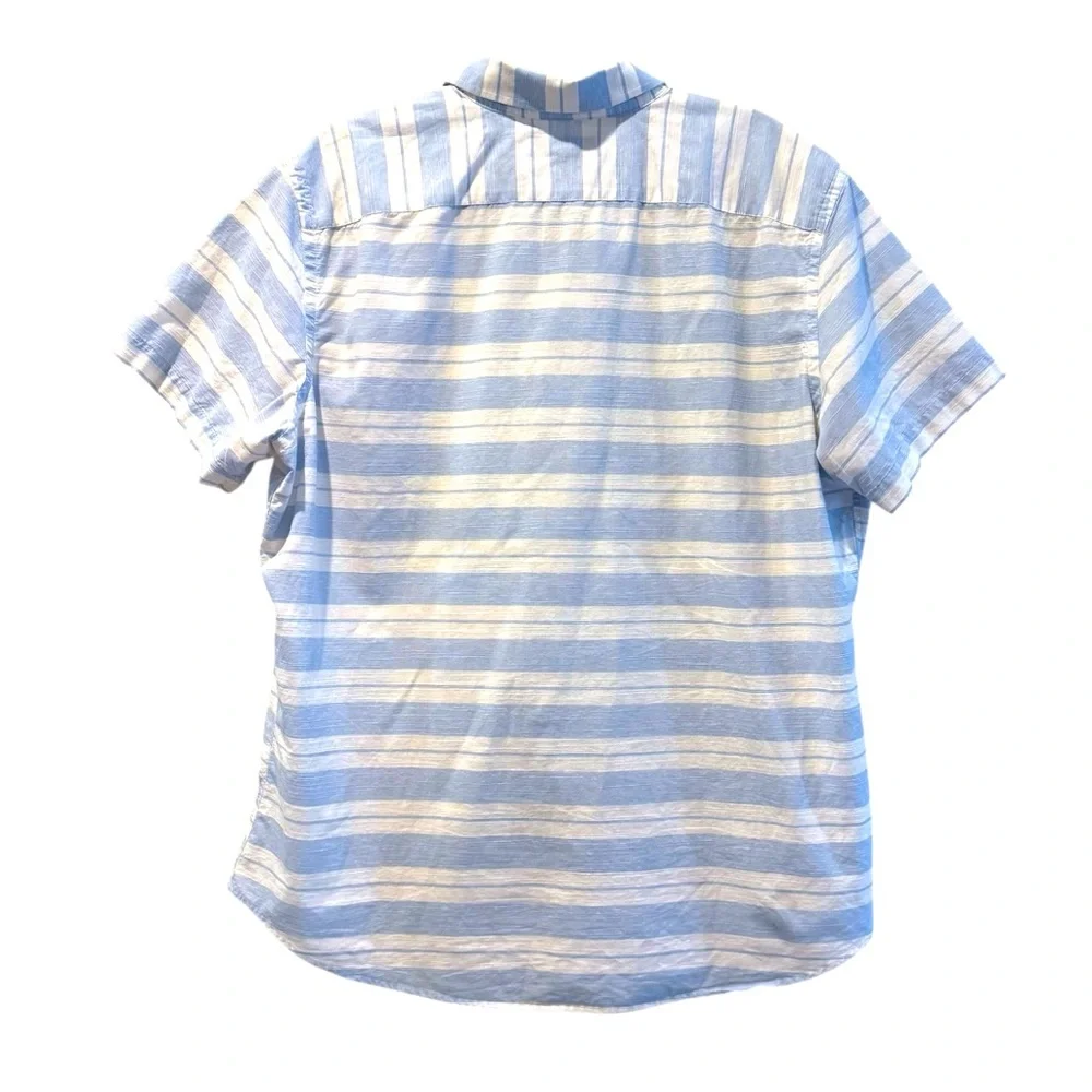 Banana Republic Standard Fit Button Front Short Sleeve Shirt Blue‎ Stripes XL